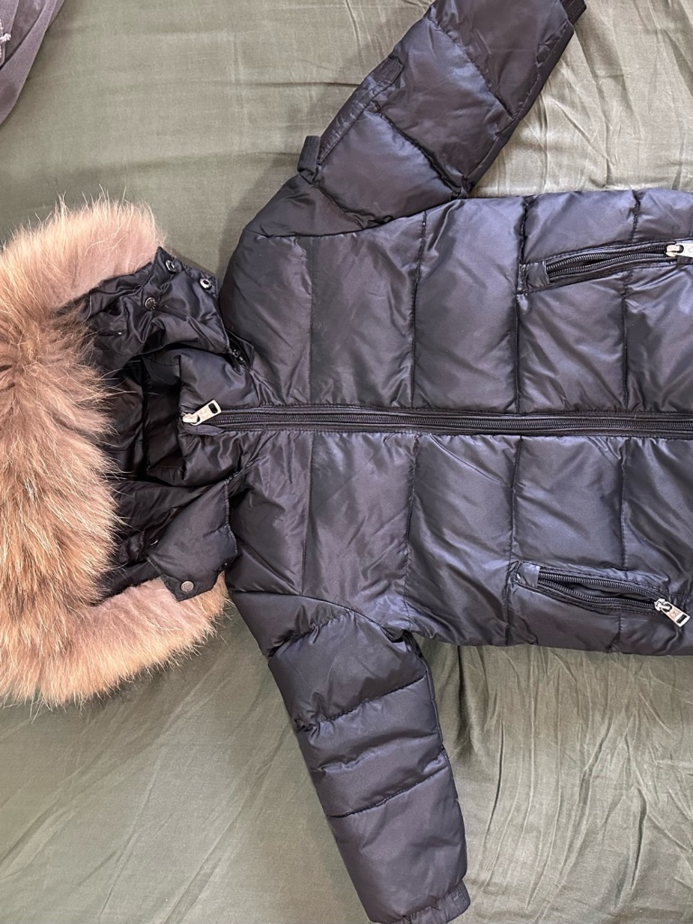 Moncler Black Quilted Down Puffer with Fur-Trim Hood